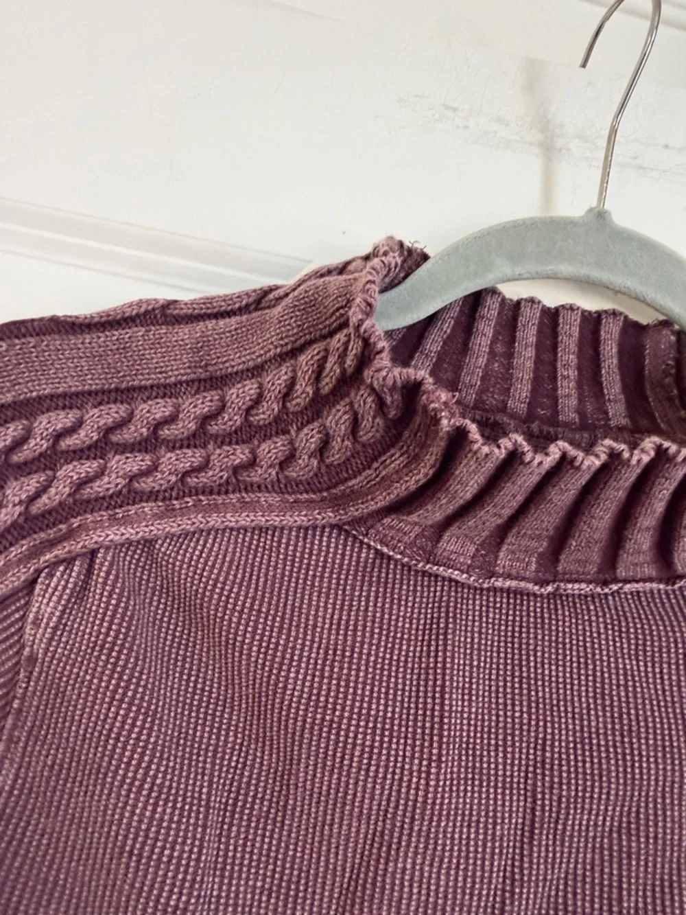We The Free Cable-Trim Mock Neck Sweater - Plum - Picture 4 of 8